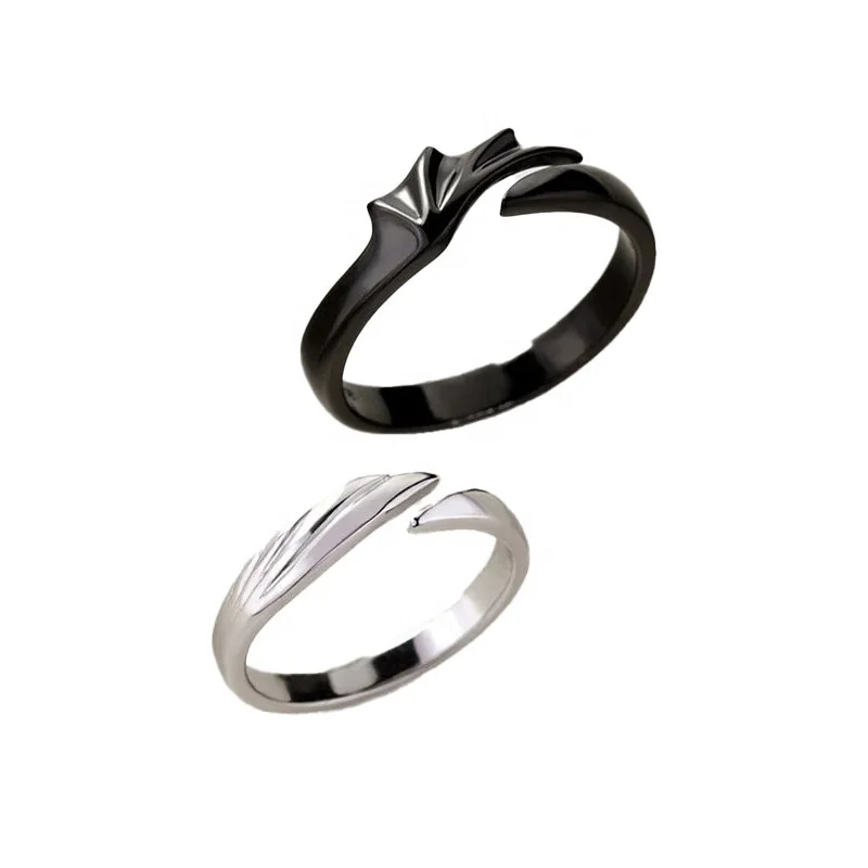 Wholesale Beautiful Cute Alloy Couple Ring Lovers Trendy Fashion Simple Black and White Opening Adjustable Ring