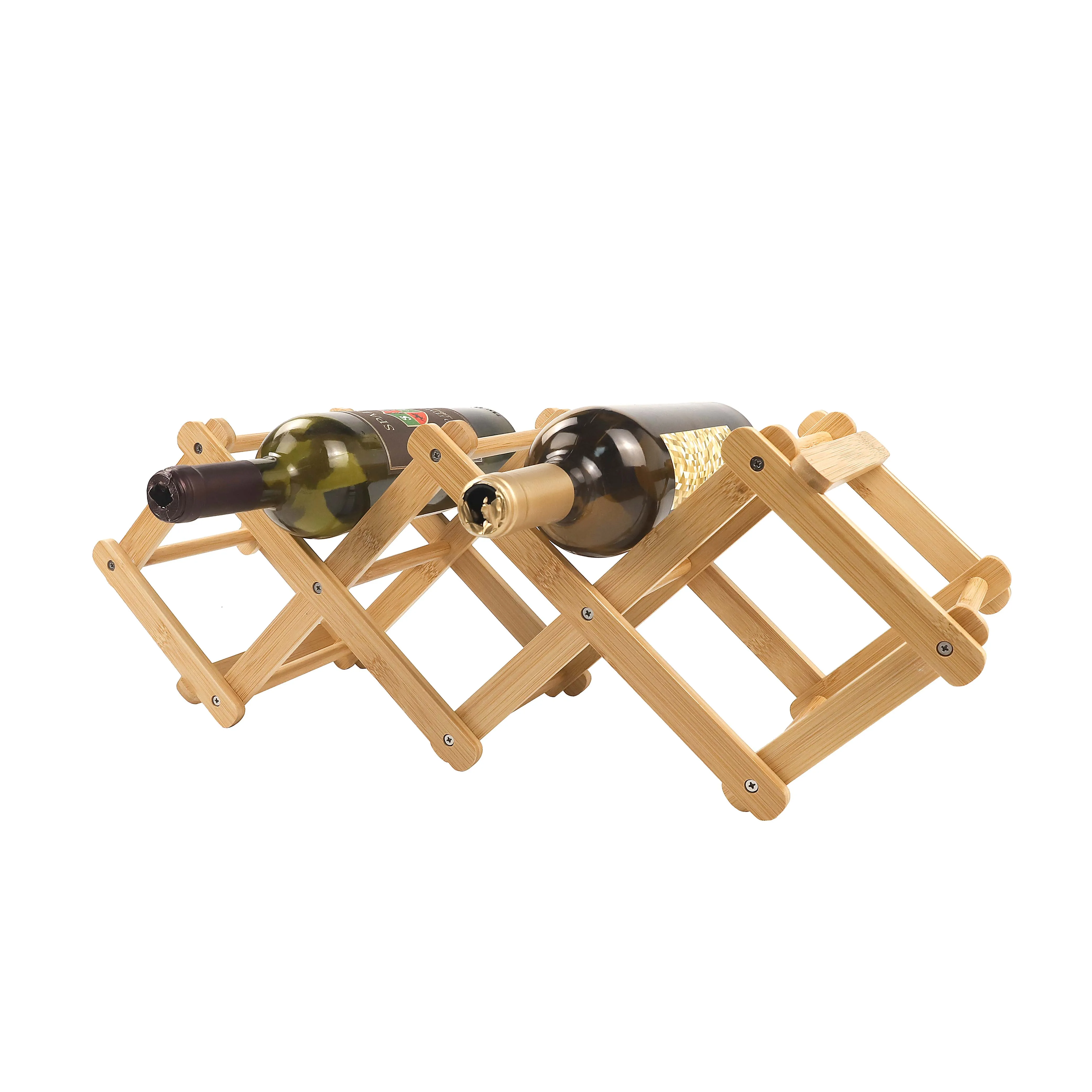 Free Standing Bamboo Foldable Kitchen Wine Bottles Rack Holder Storage
