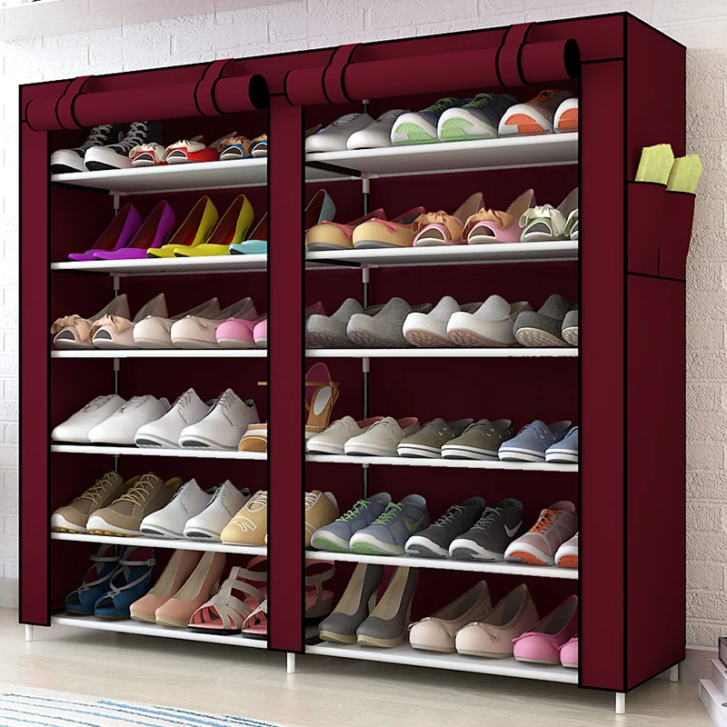 
12 Grids 4 Colors steel Pipe DIY assemble folding cloth non-woven shoe cabinet with curtain for living room or doorway shoe rack 