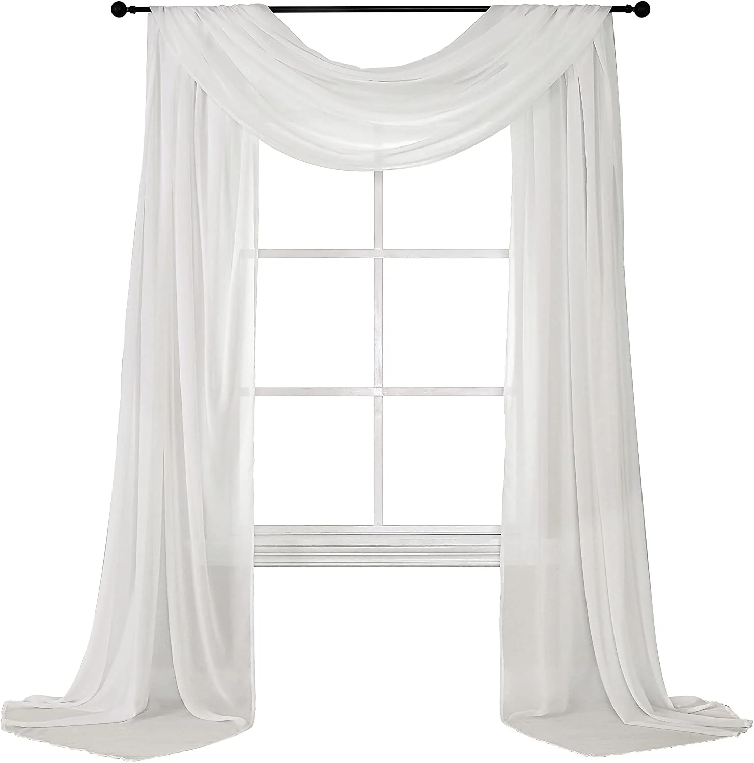 White Sheer Scarf Window Curtain Soft Chiffon Extra Long Canopy Bed Curtains Panel Swag Valance for Living Room Wedding