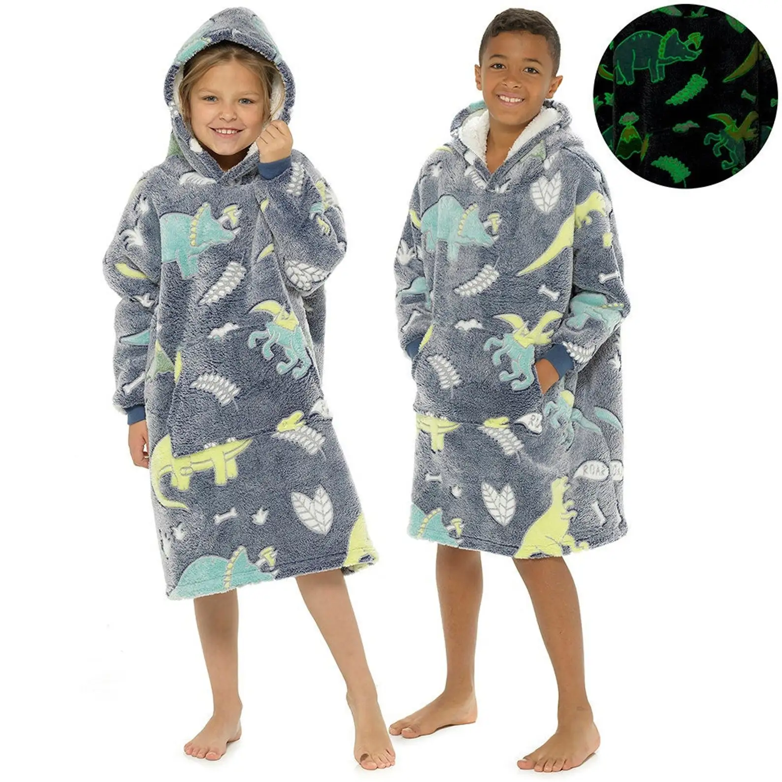 Kids boys girls glow in the dark blanket oversized hoodie super soft dressing gown