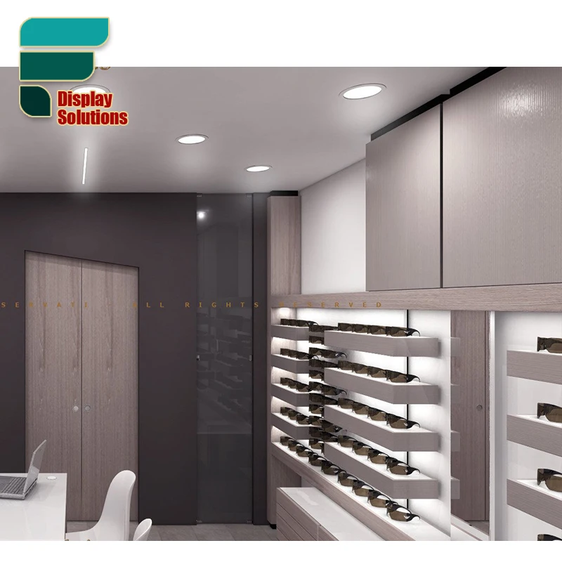 Optical Shop Furniture Modern Wooden Style Design Sunglasses Kiosk Display Optical Shop Display Advantage