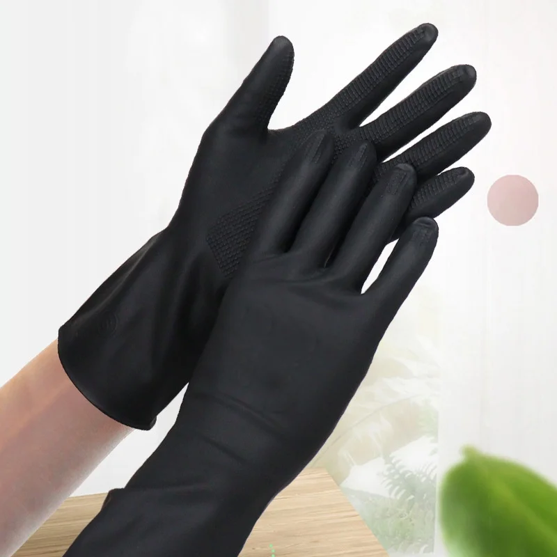 Waterproof Thick Latex Gloves for Hair Salon Beauty Non-Slip with Cotton Liner Black Perm Dyeing Tools
