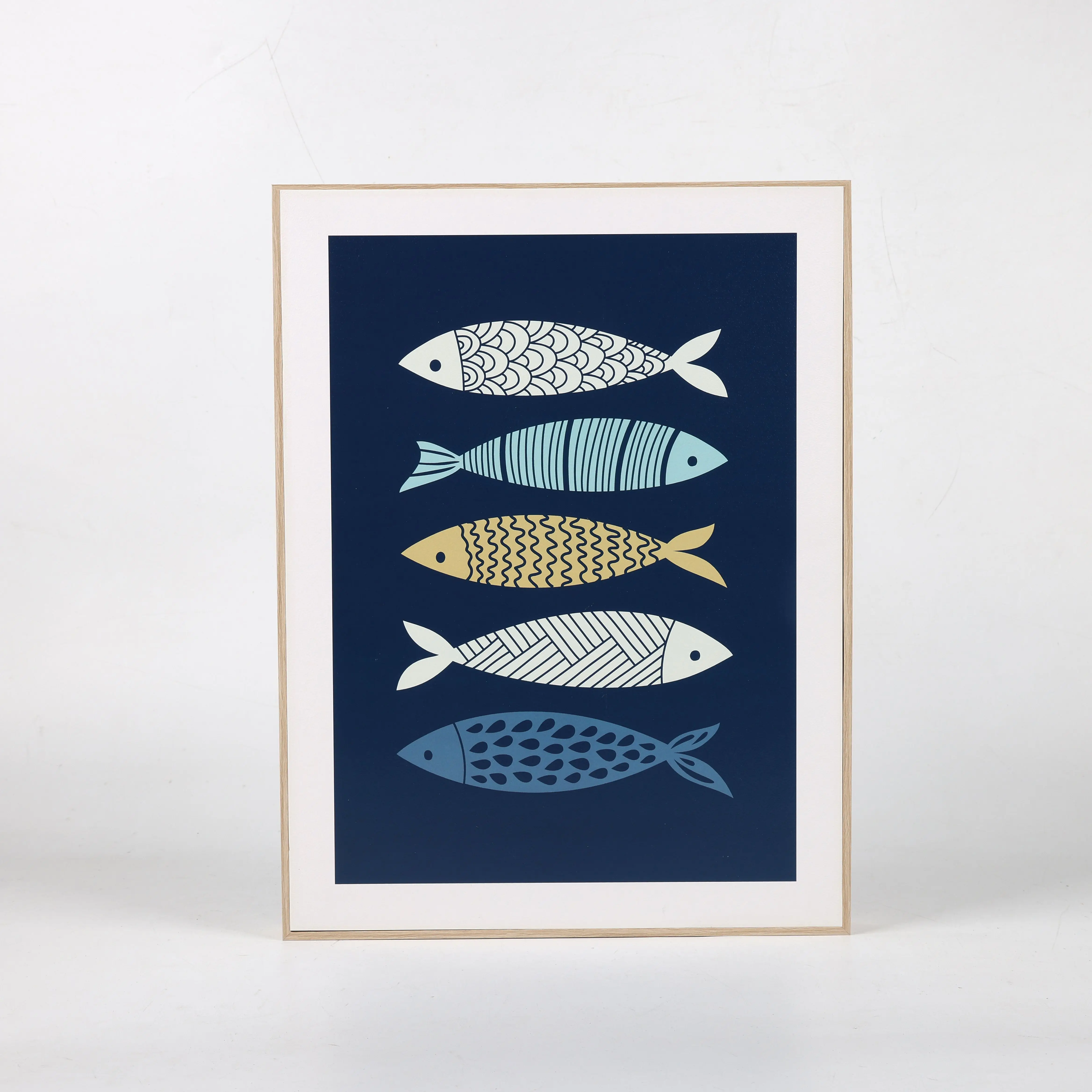 Summer Ocean Theme Abstract Tropical Fish 3 Pieces Framed Wall Art Set for Kitchen Bathroom Home Decoration