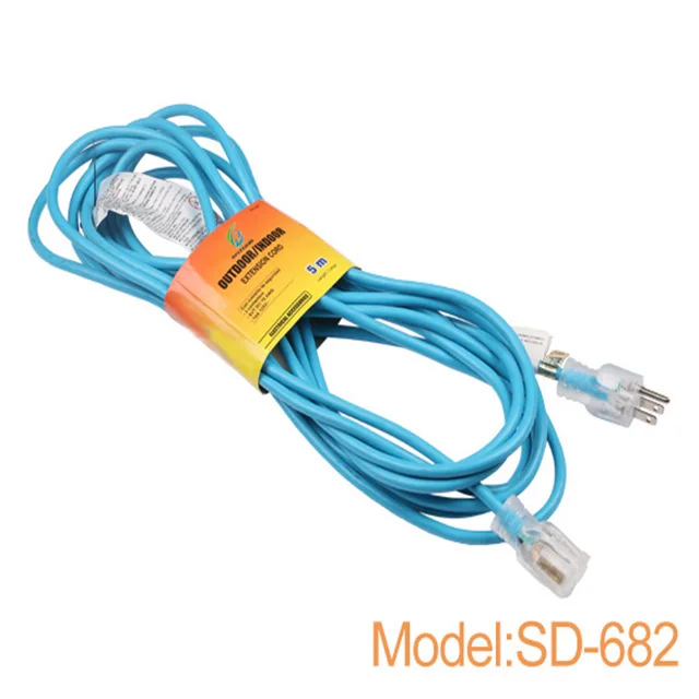 
outdoor power extension cord heavy duty SJTW three prong lighted end 