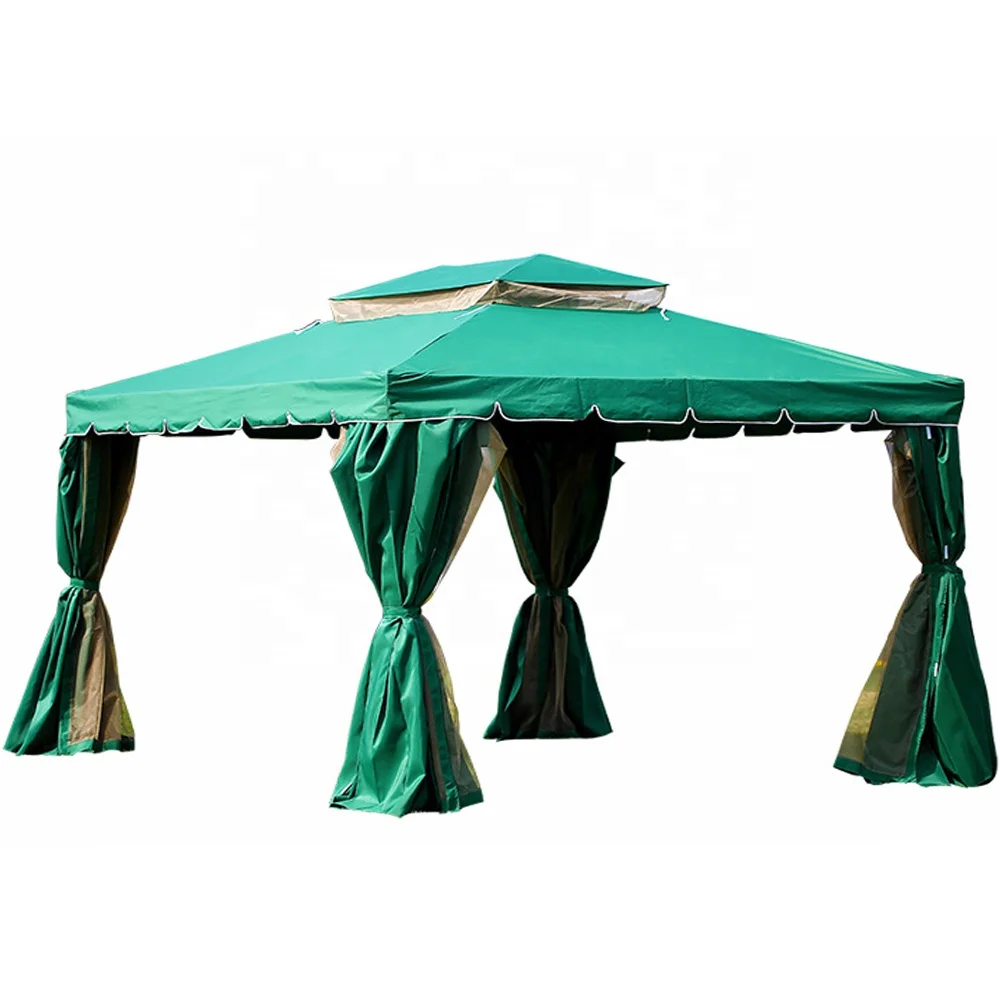 Outdoor Patio Canopy Gazebo with Polyester Curtains and Air Venting Netted Screens