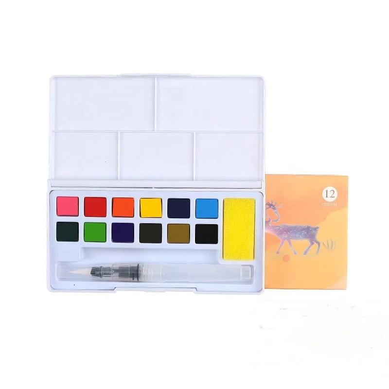 12 Colors watercolor paint set kids water colour watercolor artist solid water color with plastic box