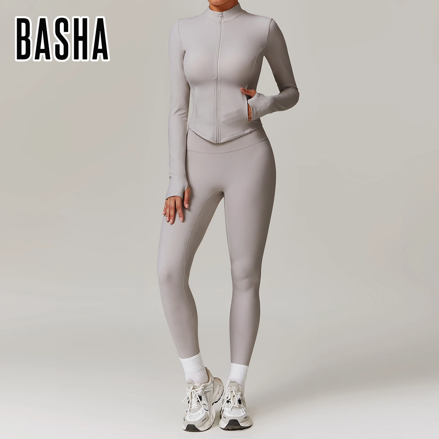 BASHAsports-TZ8924 Sports Casual Plus Fleece Set High Waist Wide Leg Warm Yoga Wear Women Slimming Long Sleeve Fitness Set