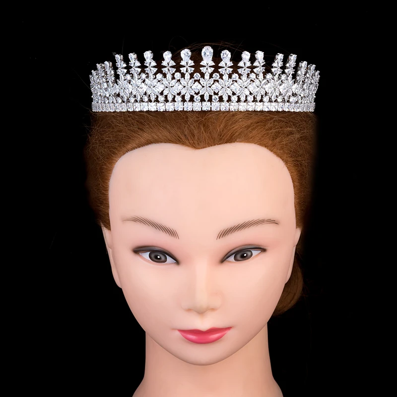 Echsio AAA Cubic Zircon Crown For Women Bride Dubai Luxury Wedding Jewelry With Flower BC4953