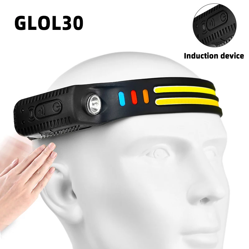 COB LED Headlamp Sensor Headlight 5 Lighting Modes Work Light USB Rechargeable Head Lamp