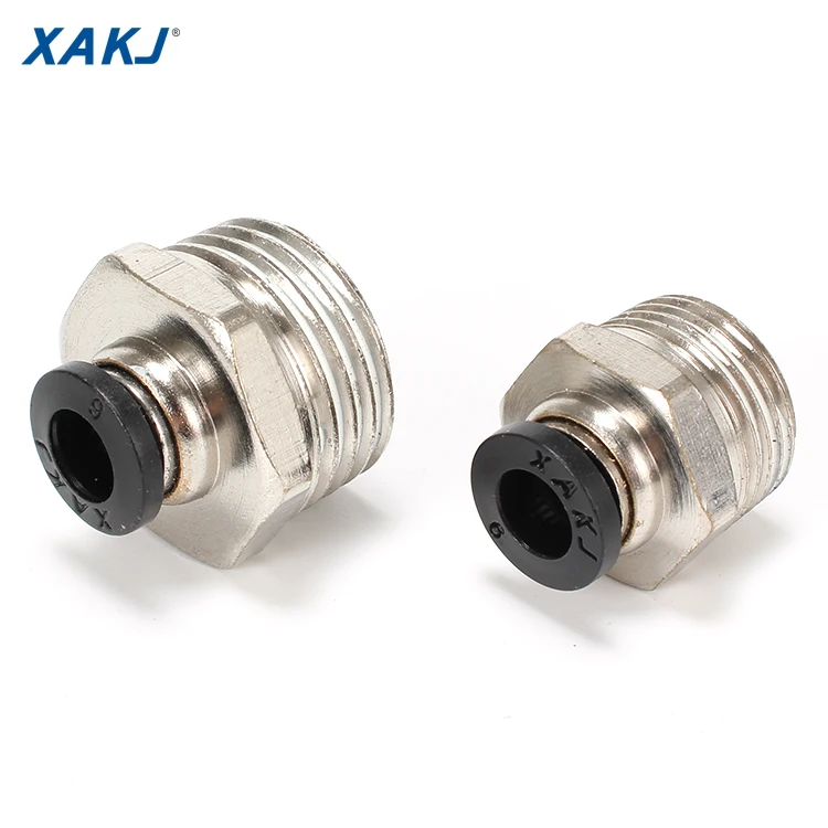 
XAKJ PC Male BSPT Thread Straight Nickle-plated Brass One-touch Quick Connect Pneumatic Fittings PC12-04 