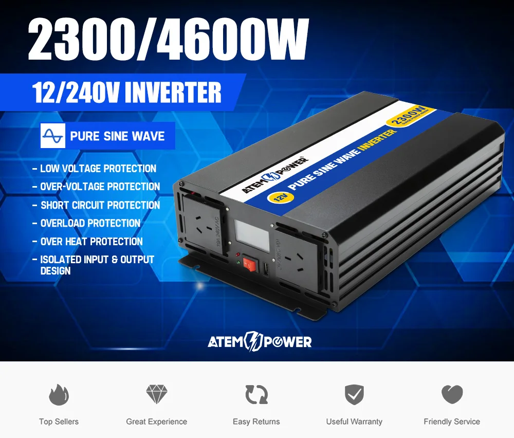 Инвертор синусоидальной волны ATEMPOWER 2300-4600 Вт от 12 до 240