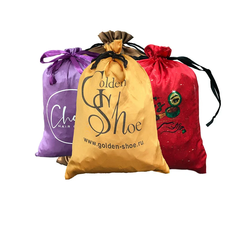 Роскошный шнурок с большим логотипом на заказ для пучков волос, пакет, пылезащитный мешочек, шелковые атласные мешочки для париков