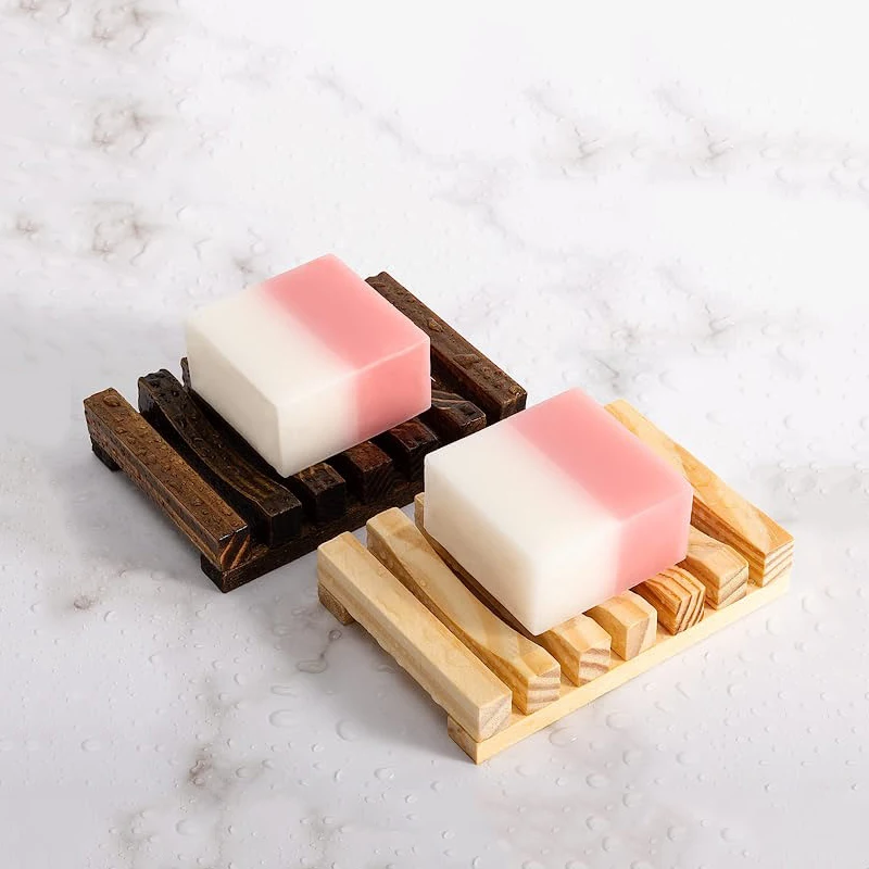 Natural Wood Bathroom Shower Soap Holder Dish Rack Storage Support Plate