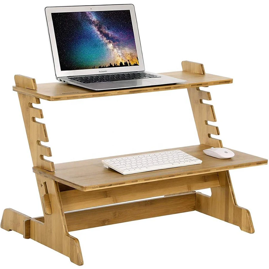 
Riser Stand Steady Up Adjustable Height Desktop Computer Workstation Converter Natural Bamboo Standing Laptop Desk Stand 