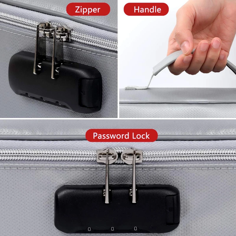 Fireproof Water-Resistant Document Organizer Bag 4-Layer Large Space File Storage Case with Lock Safe for Important Documents