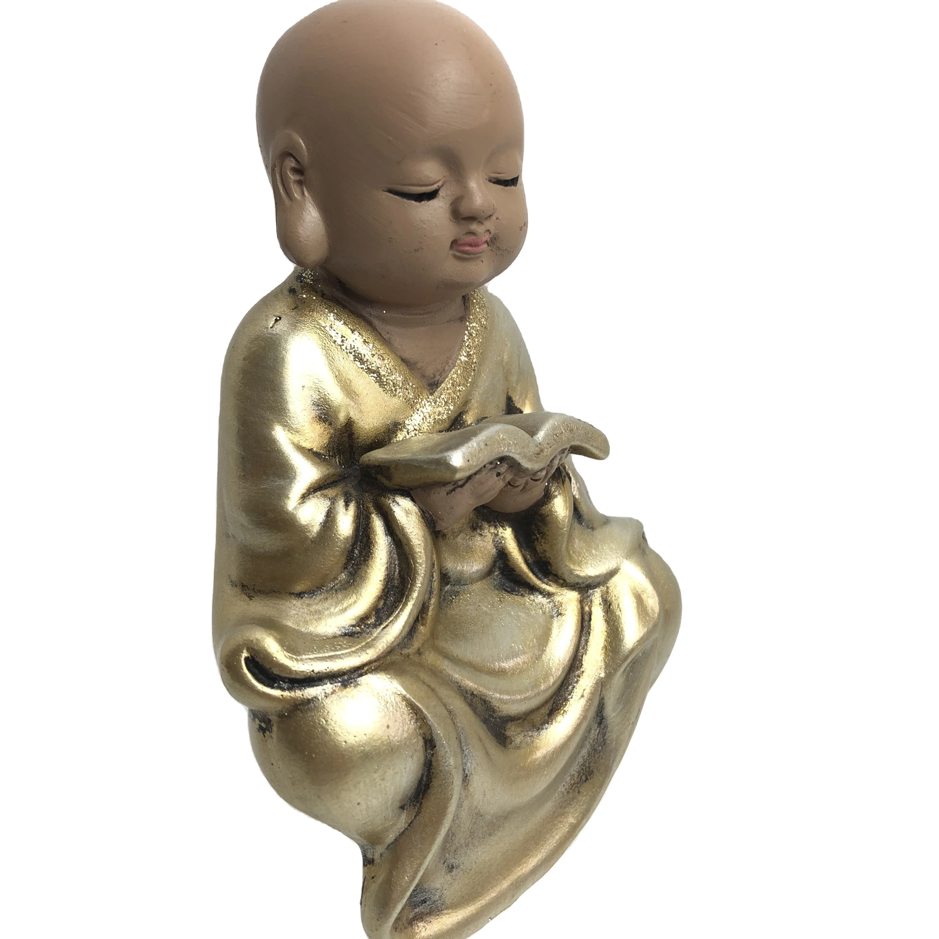
Custom home garden brown golden buddha statue buddhist monk resin crafts supplies 