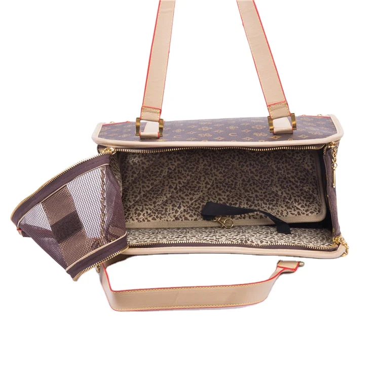 Dog PU Plaid Airline Bag Approved Pet Dog Portable Foldable Travel Bag Teddy Outing Carrying Bag