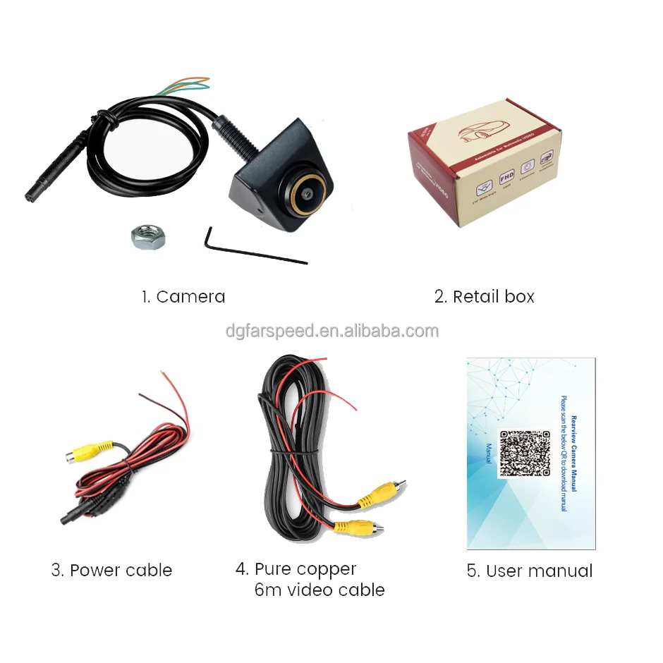 Gold 1080P Night Vision 360 Degree Adjustable Fisheye Golden Lens Car Reverse Backup Cam Front/Side/Rear View Camera