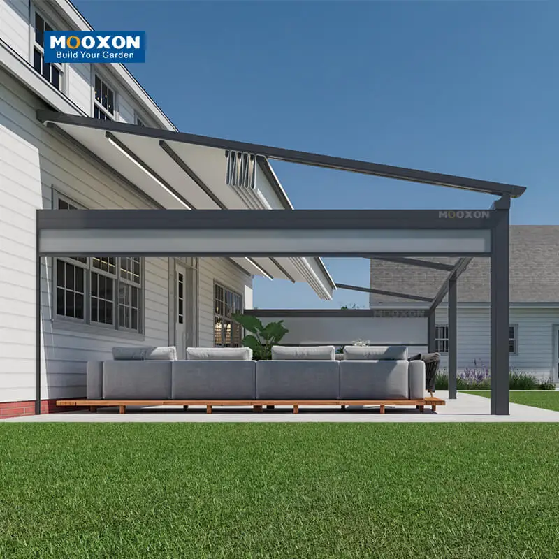 Mooxon Customized Smart Motorized Retractable Awning Remote Control Automatic Balcony Privacy Window Screen Patio Roof Shade