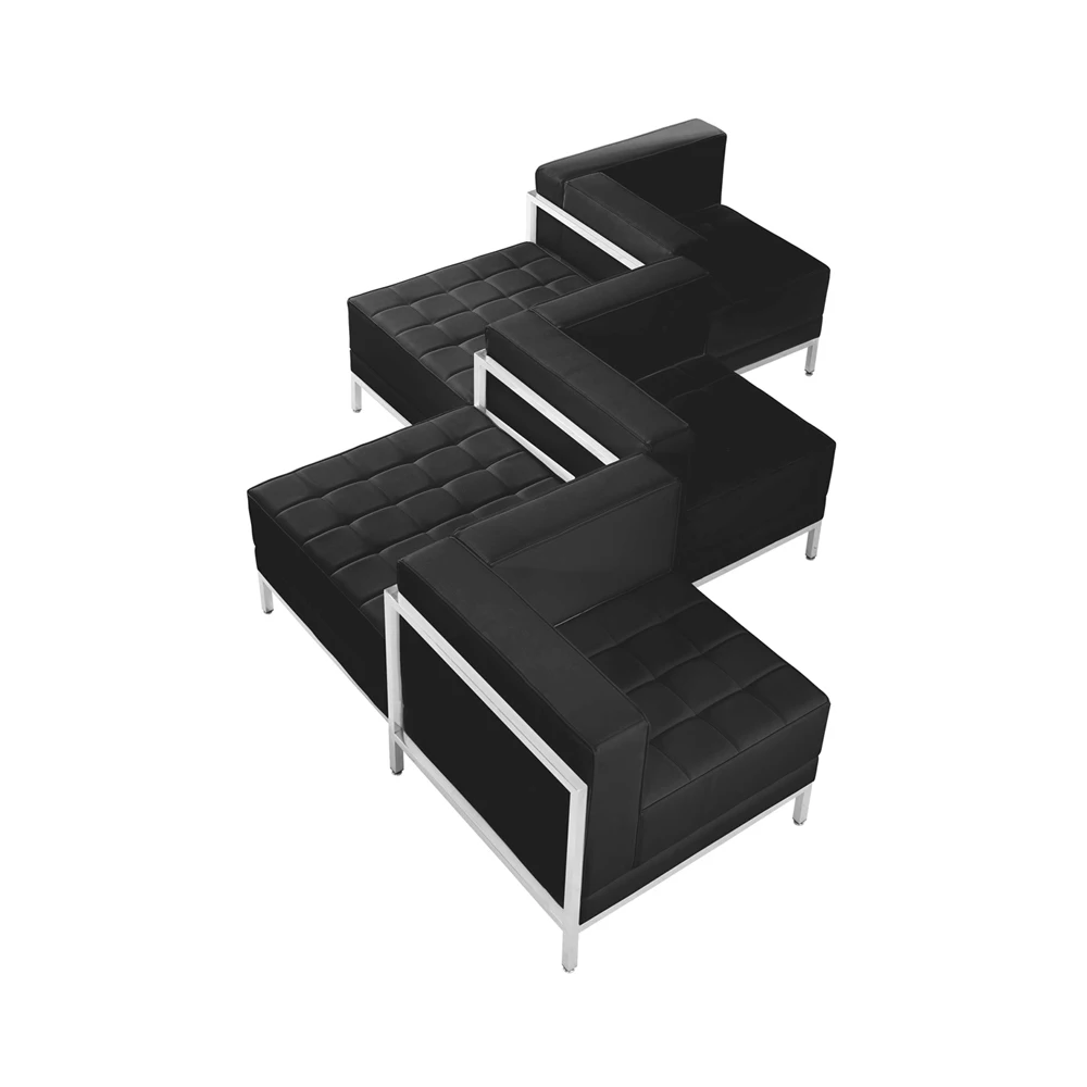 Office Modern U Shape Black Genuine Leather Couch 10 7 Seater Sectional Sofa Set Designs