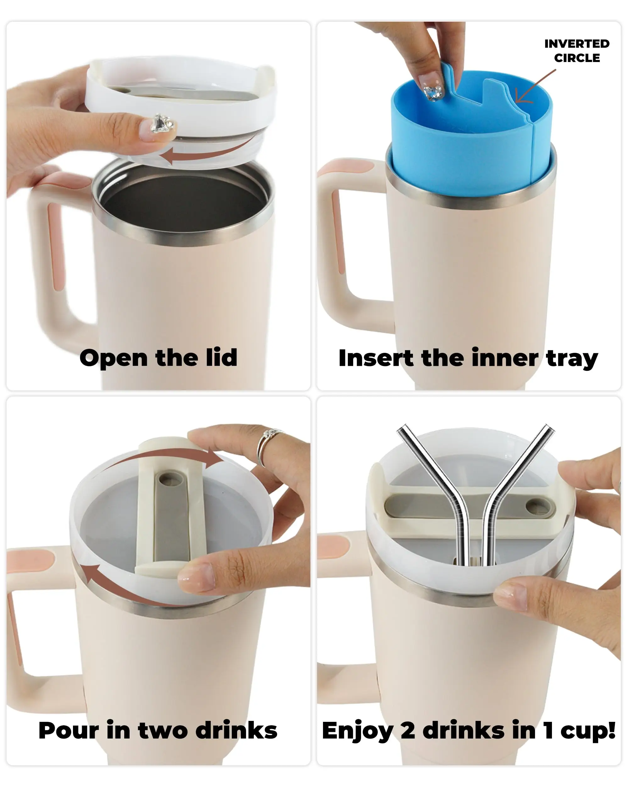 2-In-1 Drink Separator Silicone Liner For Stanley Cup 40 Oz  Reusable Inner Tray For Juice Coffee Cola