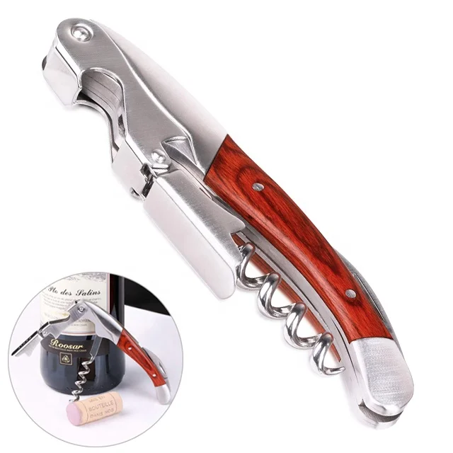 High Quality Color Wood Multifunctional Stainless Steel Waiters Corkscrew Bottle Wine Opener