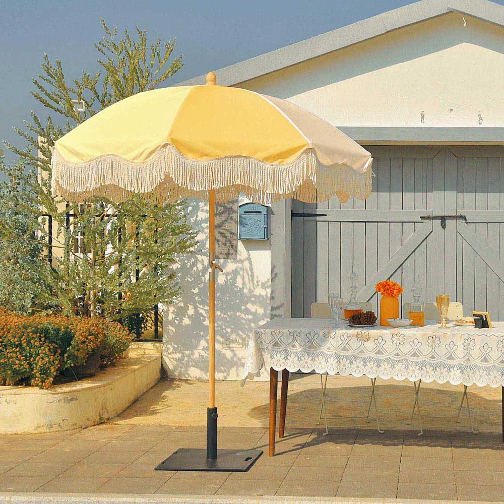 Custom Outdoor Large Pool Patio Fringe Sun Shade Parasols White Vintage Boho Style Market Beach Garden umbrellas With Tassels
