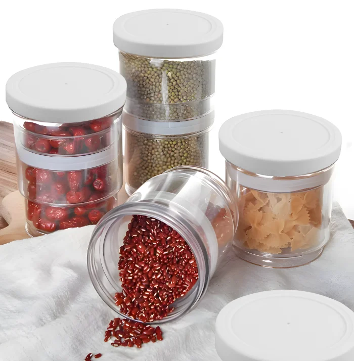 2IN1 SMART STORAGE JAR  Plastic Jars with Screw Top Lids Food Storage Container Transparent Portable Grain Jar