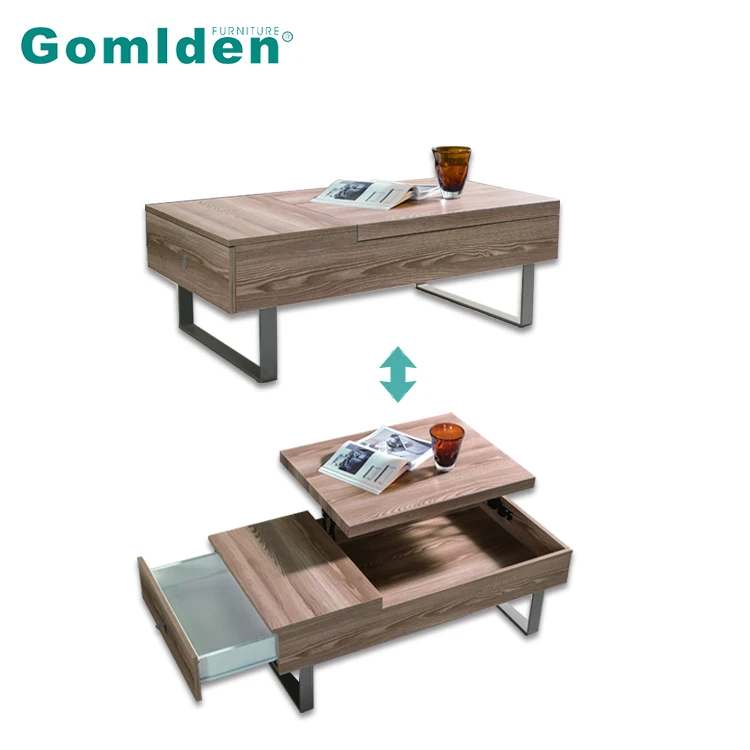Smart Functional Furniture Natural Wood Lift Top & Storage Coffee Table For Living Room