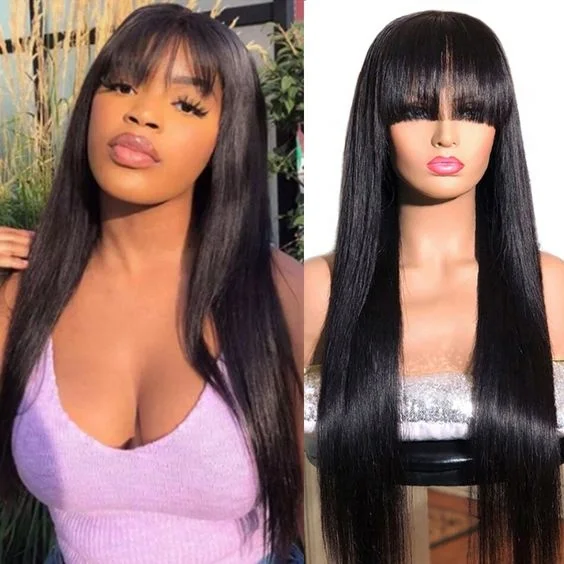 Sleek Orange Pink Blue Blonde Color Wig Long Hair Straight Bob Wig With Bangs Brazilian Remy Human Hair Best Human Hair Wig