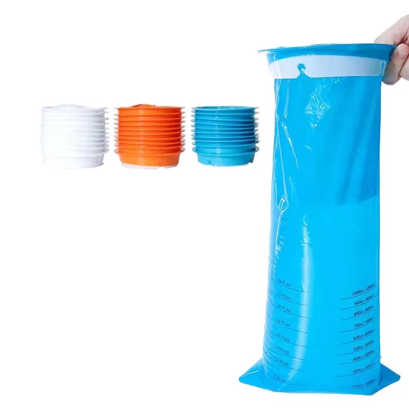 Disposable 1000ML Pouch Durable Leakproof Vomit Bag With Ring Emesis Nausea Barf Bag For Travel