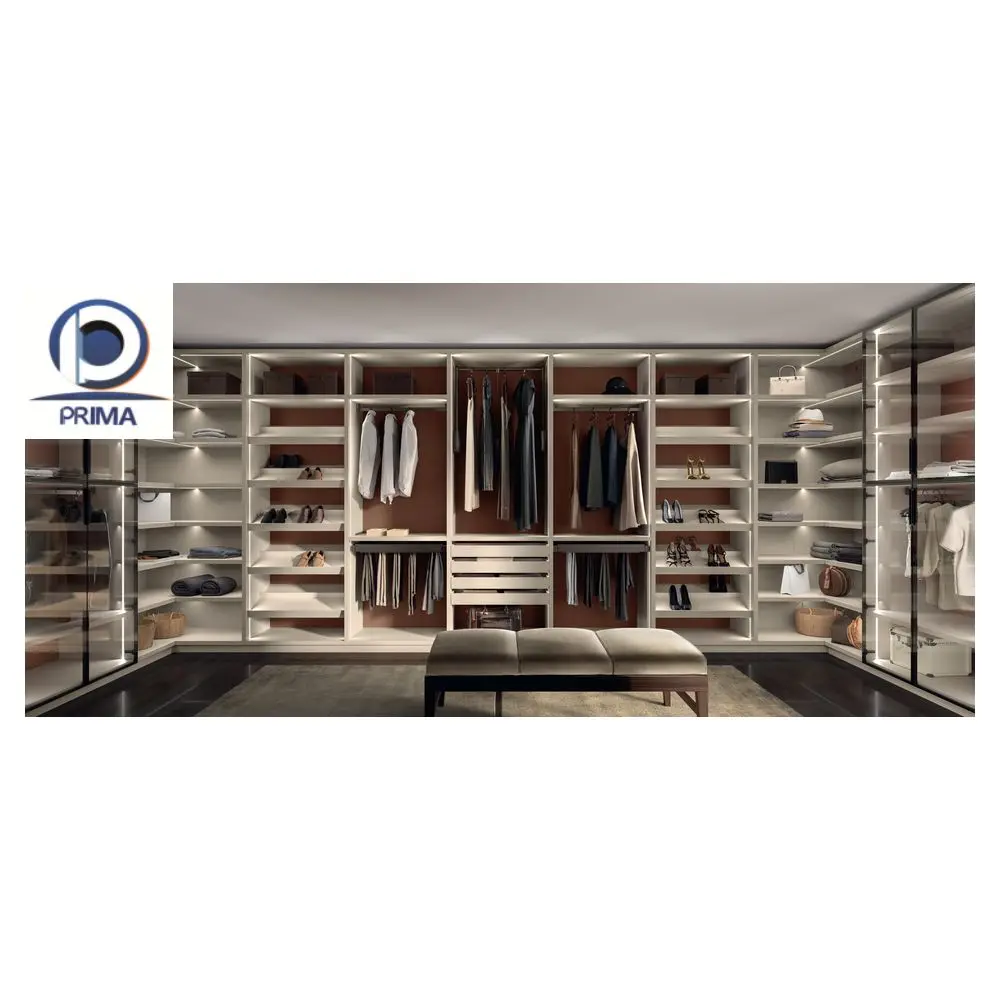 PRIMA Manufacturer Customized Bedroom Walk-in Portable Wardrobe Closet Modern Wooden Wardrobes Room Cabinets