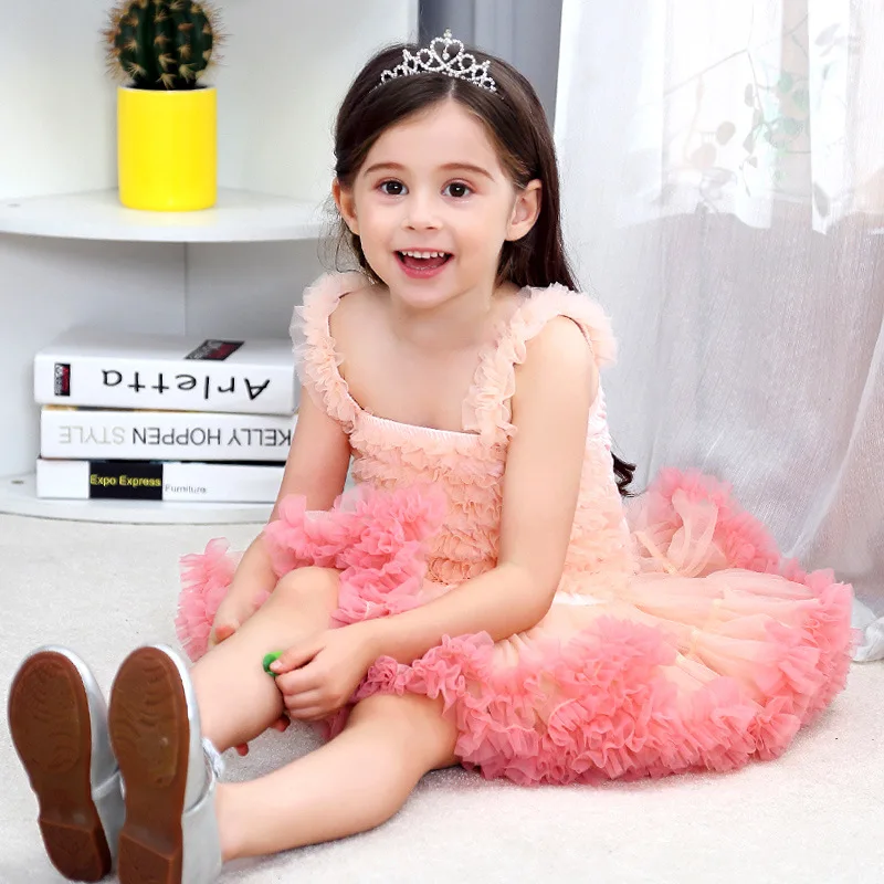Summer Pretty Princess Vest Dress for Girls Solid Sling Halloween Girl Costume Tulle Mesh Tutu Dresses Kids Party Princess Dress