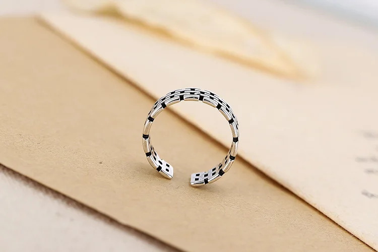 925 Sterling Silver opening ring geometric city wall retro Thai silver Korean sterling silver jewelry wholesale