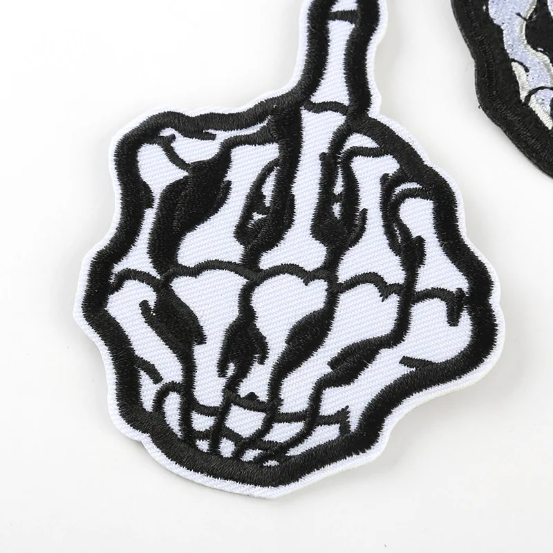 Customer Woven Iron on Skeleton Hand Embroidery Patch Punk Embroidery Skull Patches Embroidered for Clothing