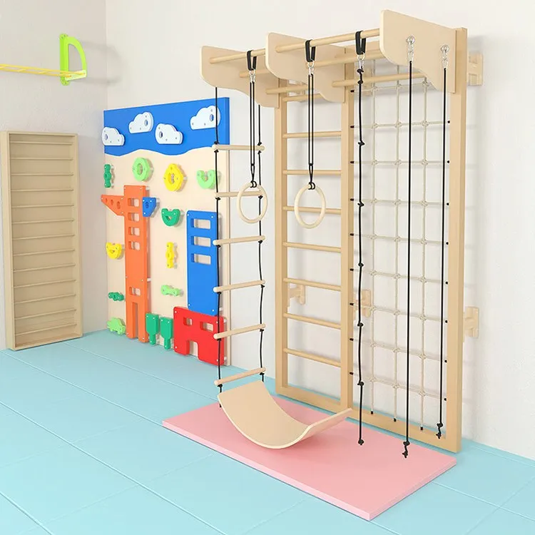 Climbing Frame Wooden Playground Swedish Wall Ladder Swedish Home Kids Gym Equipment Exercise Complete Children Play Grounds