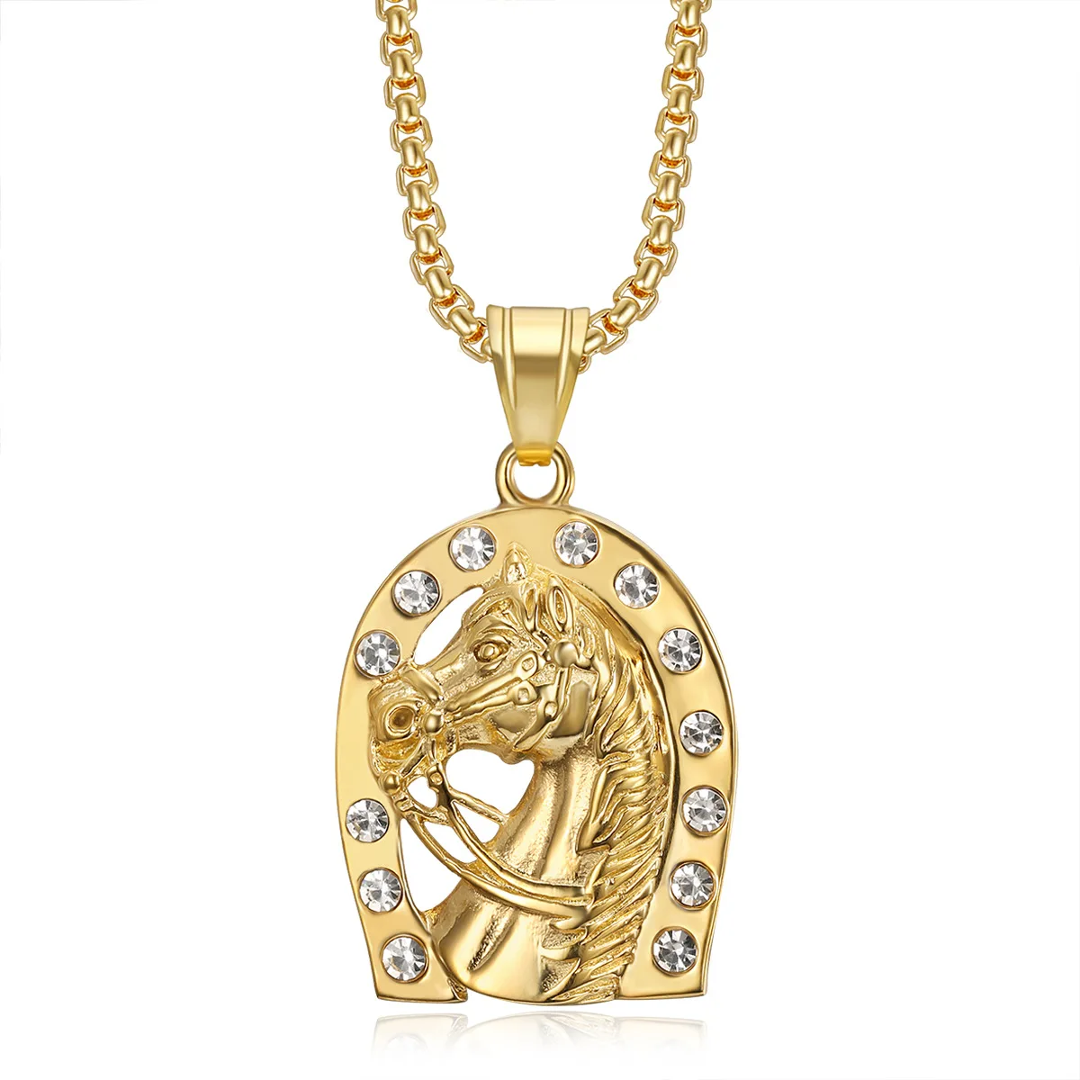 Хип-хоп ficed Out PVD 18K Позолоченные из нержавеющей стали изысканные модные ювелирные изделия подкова и голова лошади ожерелья для женщин кулон
