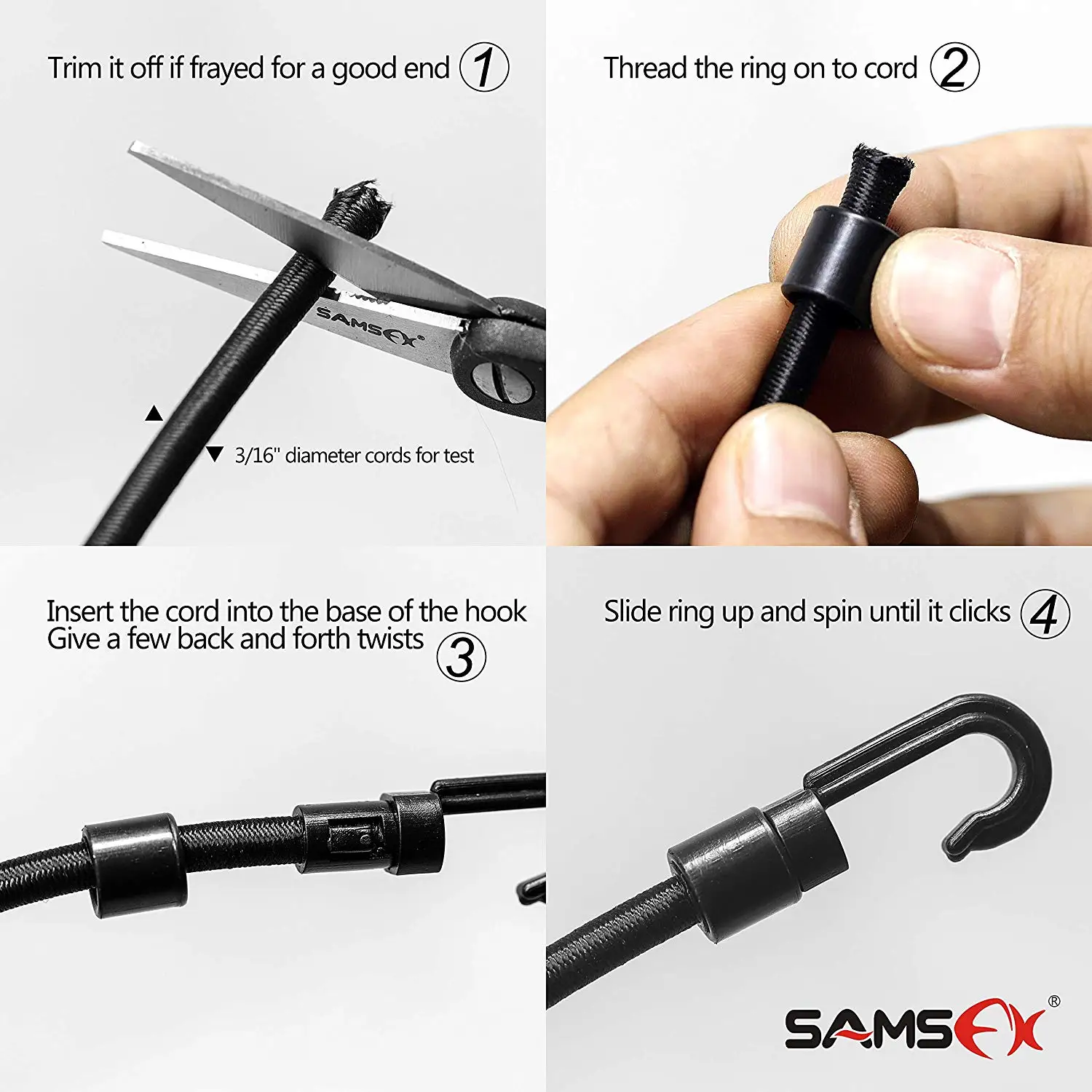 SAMSFX Bungee Cord Hook Shock Cord Hook Open Fit for 3/16 inch Rope Terminal Ends Tabbed S Open Hooks 10PCS