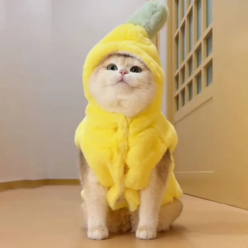 Pet Holiday Party Dress Up Costumes Cat Clothes Set Cute Soft Banana Cat Suit