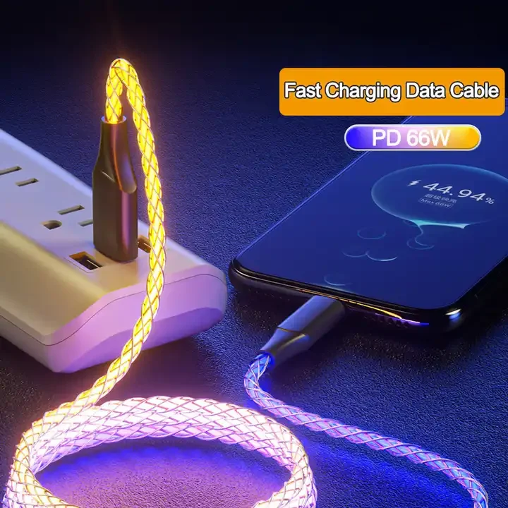 New Arrival Breathing gradient light auto power off cheaper micro 3.0 cell phone usb c quick fast charging type c data cables