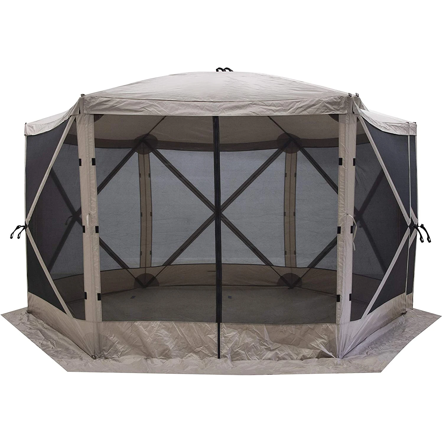 Hexagonal Gauze Pavilion Pop Up, Portable, Waterproof, UV-Resistant 8-Person Camping and Outdoors Gazebo Tent