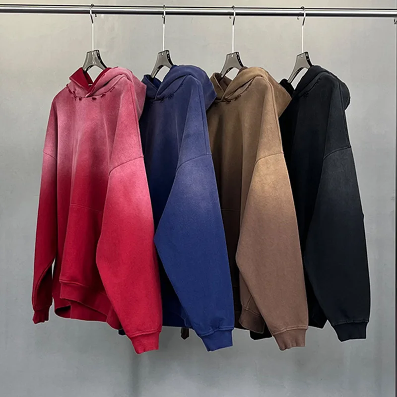 Пустые толстовки в стиле супертяжелой уличной одежды, 500 Gsm Stonewash, большие размеры, мужские толстовки с капюшоном на заказ