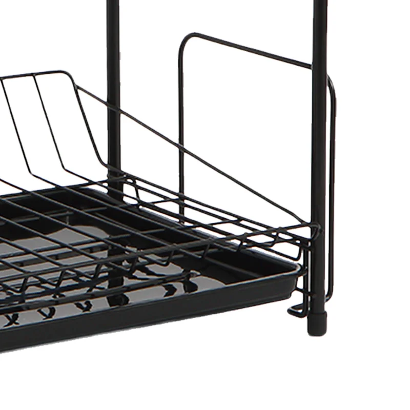 Iron Metal Wire Dish Rack Dryer of 2 Tier Kitchen Organizer Counter Stainless Steel Drainer Plate Storage Cup Rack with PP Tray