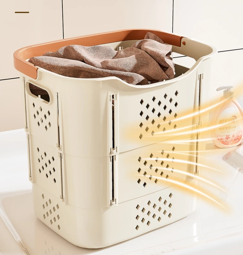 Portable Plastic Foldable Laundry Hamper with Handles, Collapsible Clothing Baskets and Underwear Compartment for Home Storage