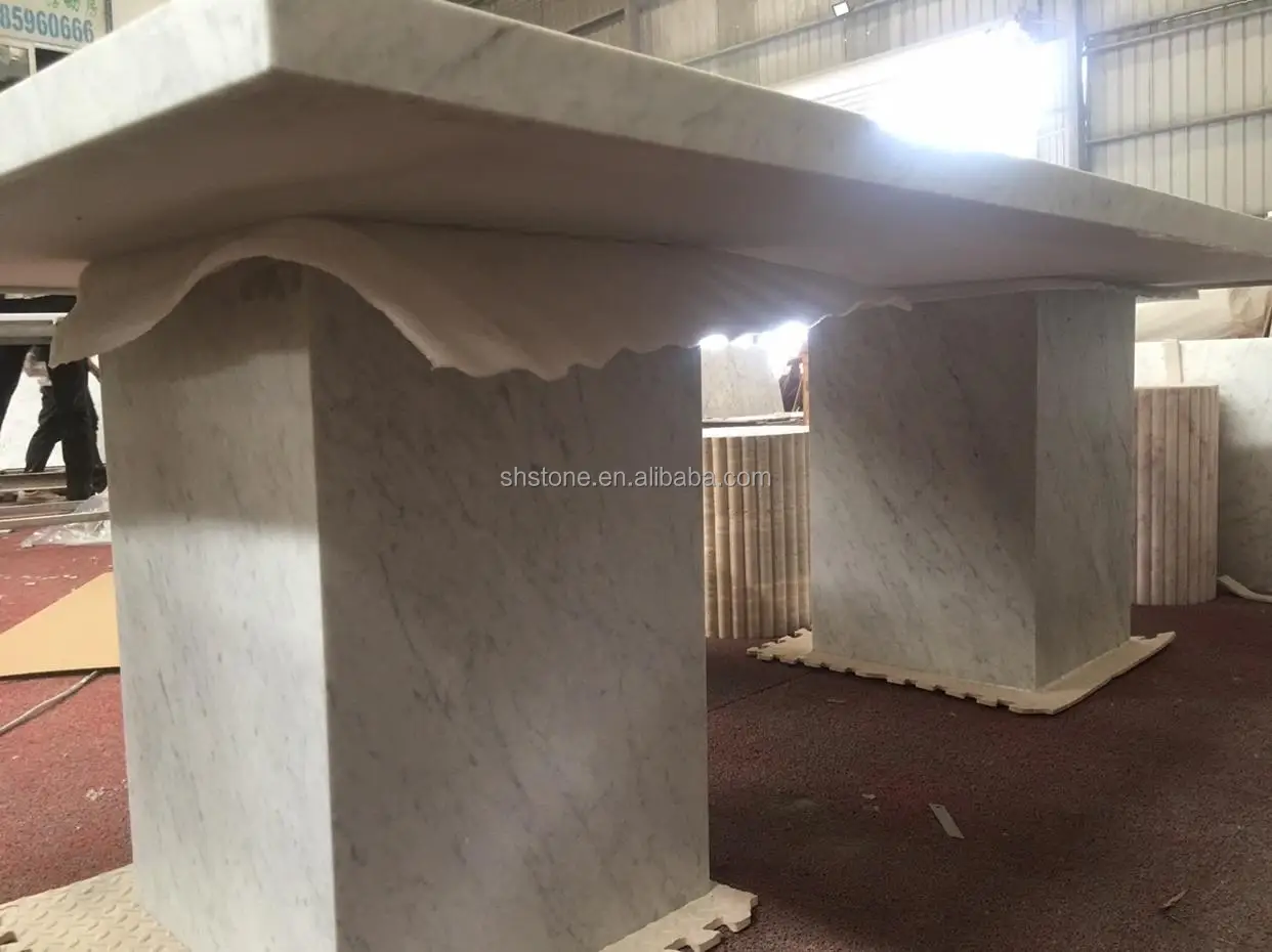 SHIHUI Nordic Luxury Natural Stone Furniture Large Carrara White Marble Dining Table