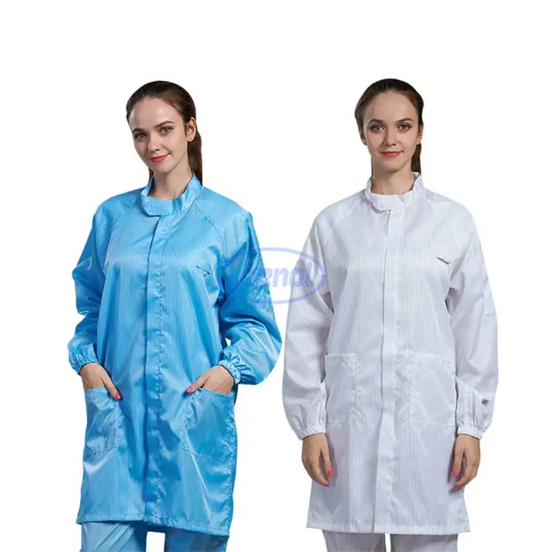 Leenol Grid conductive fibers antistatic garments dust-proof stand collar esd clothes with zippers