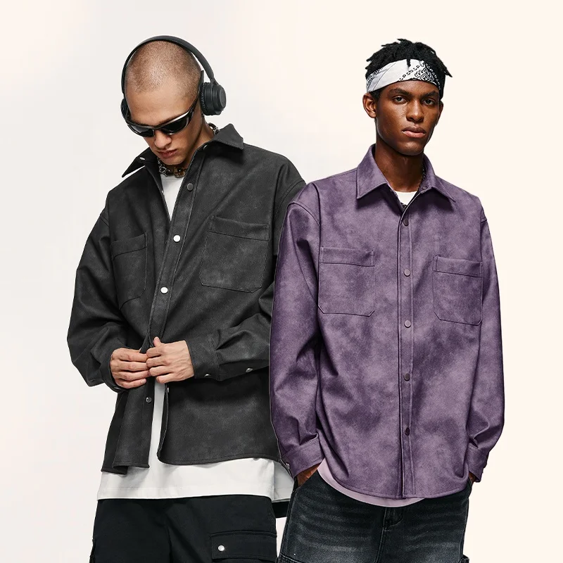 INFLATION Leather jacket men Acid Washed Vintage Autumn plus size Custom jacket