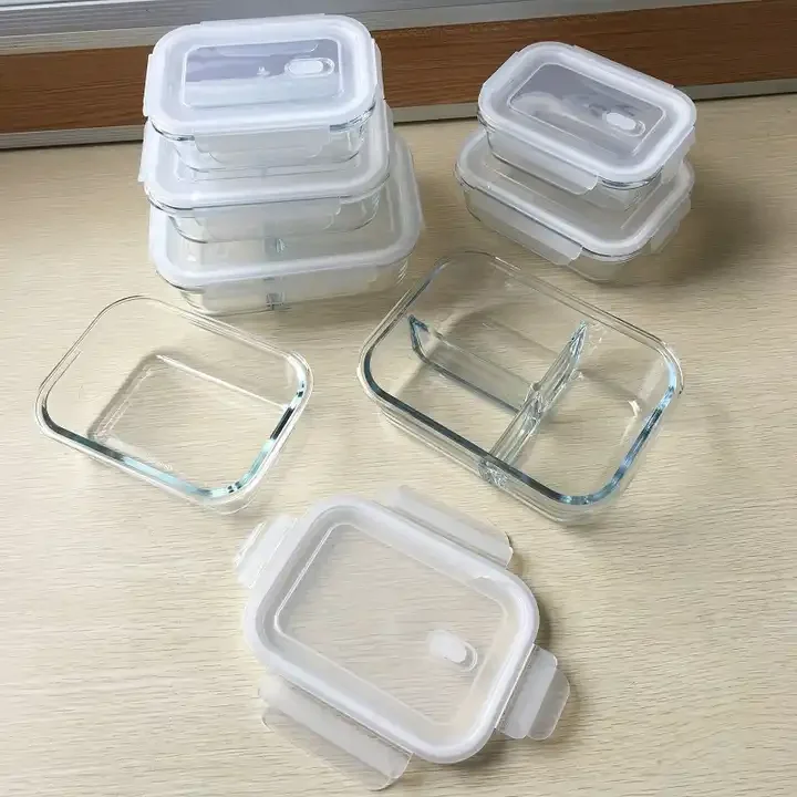 BPA Бесплатная воздухонепроницаемая морозильная печь безопасная пищевая готовка стеклянные контейнеры для хранения еды Ланч бенто бокс набор с запирающими крышками