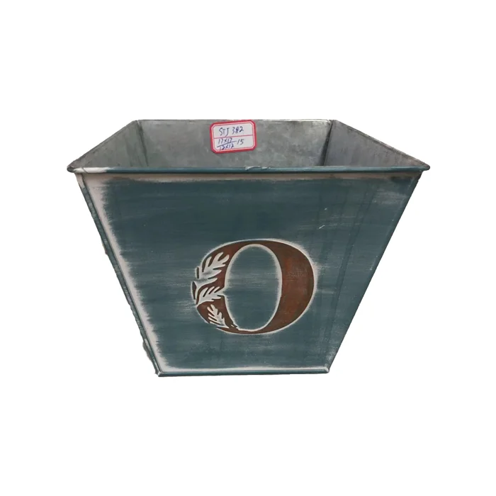 Small Square Nodic Galvanized Iron Planter With HOME Logo for Planting Succulent Potted on Floor Four-Piece